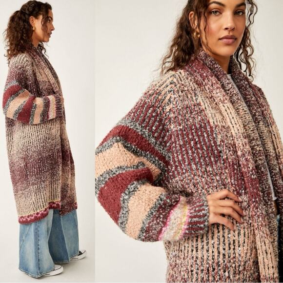 Free People Large Found My Bff Cardi Cardigan Sweater Coat in Sugar and Spice - Picture 15 of 16